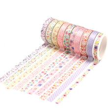 Load image into Gallery viewer, Beautiful_Flowers_Washi_Tape_Set_Skinny_Pink_Cute_Girl_8mm_10Rolls