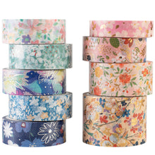 Load image into Gallery viewer, Beauty_Nature_Gold_Washi_Tape_Set_Wide_Flowers_Silver_Glitter_Color_15mm_9Rolls