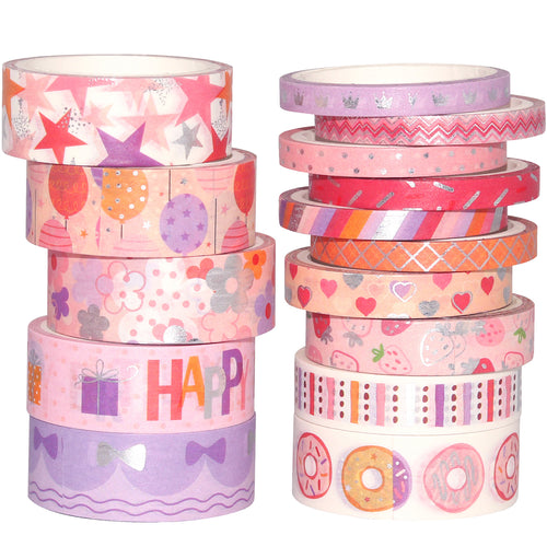 Birthday_Pink_Washi_Tape_Set_Silver_Gold_Girl_15mm_15Rolls
