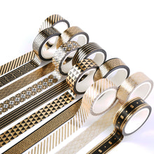 Load image into Gallery viewer, Black_Gold_Washi_Tape_Set_Geometric_Foil_15mm_10Rolls