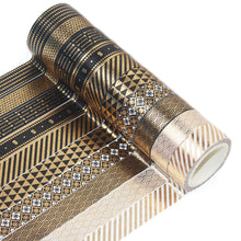 Load image into Gallery viewer, Black_Gold_Washi_Tape_Set_Geometric_Foil_15mm_10Rolls