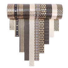 Load image into Gallery viewer, Black_Gold_Washi_Tape_Set_Geometric_Foil_15mm_10Rolls