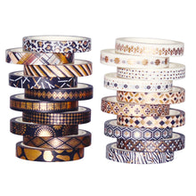 Load image into Gallery viewer,  Black_Gold_Washi_Tape_Set_Skinny_Geometric_Foil_7mm_20Rolls