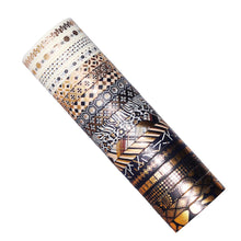 Load image into Gallery viewer,  Black_Gold_Washi_Tape_Set_Skinny_Geometric_Foil_7mm_20Rolls