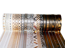 Load image into Gallery viewer,  Black_Gold_Washi_Tape_Set_Skinny_Geometric_Foil_7mm_20Rolls