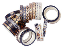 Load image into Gallery viewer,  Black_Gold_Washi_Tape_Set_Skinny_Geometric_Foil_7mm_20Rolls