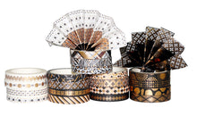 Load image into Gallery viewer,  Black_Gold_Washi_Tape_Set_Skinny_Geometric_Foil_7mm_20Rolls