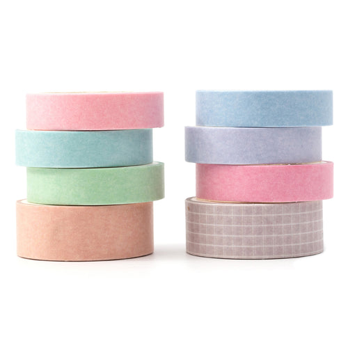 Champagne_Basic_Solid_Color_Washi_Tape_Set_Grid_Plaid_Nature_Macaron_15mm_8Rolls