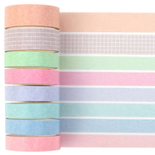 Load image into Gallery viewer, Champagne_Basic_Solid_Color_Washi_Tape_Set_Grid_Plaid_Nature_Macaron_15mm_8Rolls