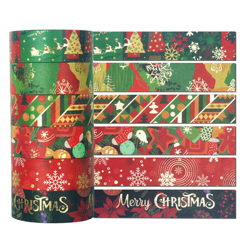    Christmas_Gold_Washi_Tape_Set_Xmas_Holiday_Red_Green_15mm_6Rolls