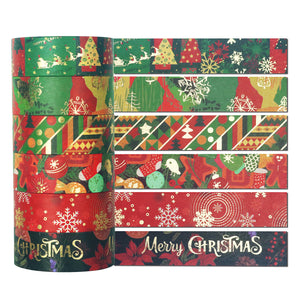    Christmas_Gold_Washi_Tape_Set_Xmas_Holiday_Red_Green_15mm_6Rolls