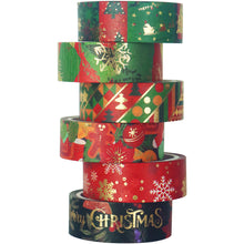 Load image into Gallery viewer,    Christmas_Gold_Washi_Tape_Set_Xmas_Holiday_Red_Green_15mm_6Rolls
