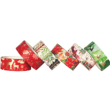 Load image into Gallery viewer, Christmas_Tree_Gold_Washi_Tape_Set_Xmas_Holiday_Red_Green_15mm_6Rolls