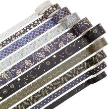 Load image into Gallery viewer, Creative_Black_Gold_Washi_Tape_Set_Wide_Flowers_Silver_Glitter_Color_15mm_10Rolls