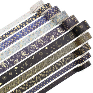 Creative_Black_Gold_Washi_Tape_Set_Wide_Flowers_Silver_Glitter_Color_15mm_10Rolls