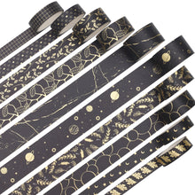Load image into Gallery viewer,      Creative_Black_Gold_Washi_Tape_Set_Wide_Flowers_Silver_Glitter_Color_15mm_10Rolls