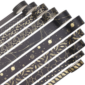      Creative_Black_Gold_Washi_Tape_Set_Wide_Flowers_Silver_Glitter_Color_15mm_10Rolls