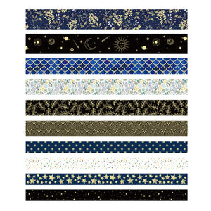 Creative_Black_Gold_Washi_Tape_Set_Wide_Flowers_Silver_Glitter_Color_15mm_10Rolls