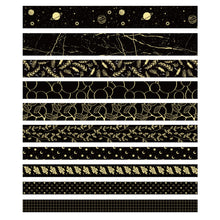 Load image into Gallery viewer,      Creative_Black_Gold_Washi_Tape_Set_Wide_Flowers_Silver_Glitter_Color_15mm_10Rolls