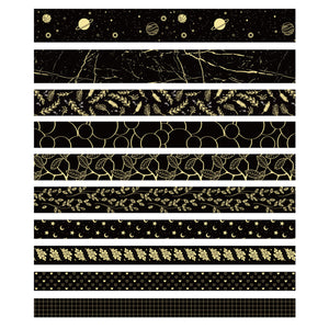      Creative_Black_Gold_Washi_Tape_Set_Wide_Flowers_Silver_Glitter_Color_15mm_10Rolls