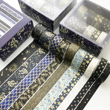 Load image into Gallery viewer, Creative_Black_Gold_Washi_Tape_Set_Wide_Flowers_Silver_Glitter_Color_15mm_10Rolls