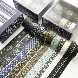 Creative_Black_Gold_Washi_Tape_Set_Wide_Flowers_Silver_Glitter_Color_15mm_10Rolls