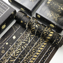 Load image into Gallery viewer,      Creative_Black_Gold_Washi_Tape_Set_Wide_Flowers_Silver_Glitter_Color_15mm_10Rolls