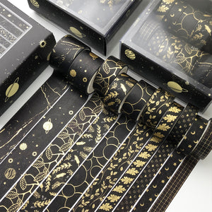      Creative_Black_Gold_Washi_Tape_Set_Wide_Flowers_Silver_Glitter_Color_15mm_10Rolls