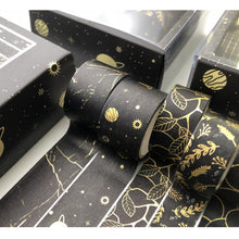 Load image into Gallery viewer,      Creative_Black_Gold_Washi_Tape_Set_Wide_Flowers_Silver_Glitter_Color_15mm_10Rolls