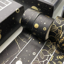 Load image into Gallery viewer,      Creative_Black_Gold_Washi_Tape_Set_Wide_Flowers_Silver_Glitter_Color_15mm_10Rolls