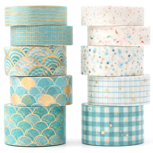 Creative_Blue_Gold_Washi_Tape_Set_Wide_Flowers_Silver_Glitter_Color_15mm_10Rolls