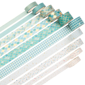 Creative_Blue_Gold_Washi_Tape_Set_Wide_Flowers_Silver_Glitter_Color_15mm_10Rolls