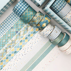 Creative_Blue_Gold_Washi_Tape_Set_Wide_Flowers_Silver_Glitter_Color_15mm_10Rolls