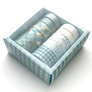Creative_Blue_Gold_Washi_Tape_Set_Wide_Flowers_Silver_Glitter_Color_15mm_10Rolls