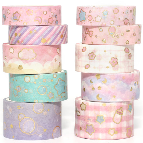 Creative_Cute_Girls_Gold_Washi_Tape_Set_Wide_Flowers_Silver_Glitter_Color_15mm_10Rolls