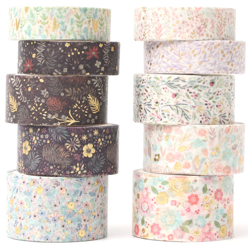 Creative_Garden_Gold_Washi_Tape_Set_Wide_Flowers_Silver_Glitter_Color_15mm_10Rolls