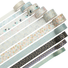Load image into Gallery viewer, Creative_Geometric_Gold_Washi_Tape_Set_Wide_Flowers_Silver_Glitter_Color_15mm_10Rolls