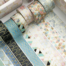Load image into Gallery viewer, Creative_Geometric_Gold_Washi_Tape_Set_Wide_Flowers_Silver_Glitter_Color_15mm_10Rolls