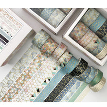 Load image into Gallery viewer, Creative_Geometric_Gold_Washi_Tape_Set_Wide_Flowers_Silver_Glitter_Color_15mm_10Rolls