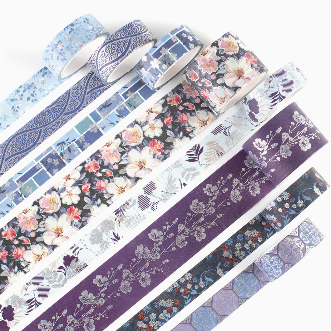 Elegance_Blue_Gold_Washi_Tape_Set_Wide_Floral_Silver_Color_15mm