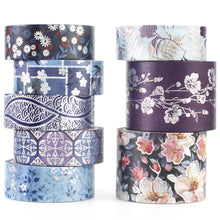 Load image into Gallery viewer, Elegance_Blue_Gold_Washi_Tape_Set_Wide_Floral_Silver_Color_15mm