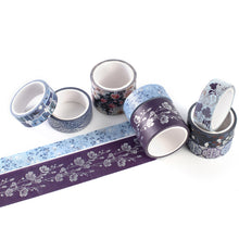 Load image into Gallery viewer, Elegance_Blue_Gold_Washi_Tape_Set_Wide_Floral_Silver_Color_15mm