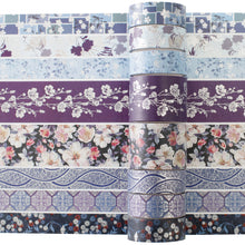 Load image into Gallery viewer, Elegance_Blue_Gold_Washi_Tape_Set_Wide_Floral_Silver_Color_15mm