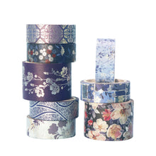 Load image into Gallery viewer, Elegance_Blue_Gold_Washi_Tape_Set_Wide_Floral_Silver_Color_15mm