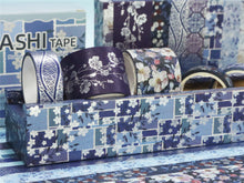 Load image into Gallery viewer, Elegance_Blue_Gold_Washi_Tape_Set_Wide_Floral_Silver_Color_15mm