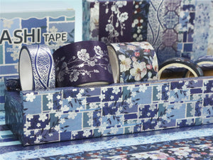 Elegance_Blue_Gold_Washi_Tape_Set_Wide_Floral_Silver_Color_15mm