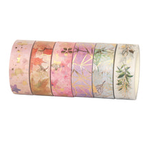 Load image into Gallery viewer, Floral_Gold_Washi_Tape_Set_Flower_Foil_15mm_6Rolls