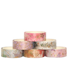 Load image into Gallery viewer, Floral_Gold_Washi_Tape_Set_Flower_Foil_15mm_6Rolls