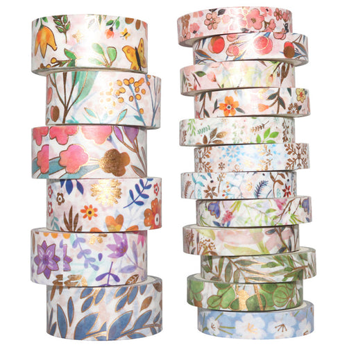 Floral_Gold_Washi_Tape_Set_Flowers_Plants_Forest_Girl_15mm_18Rolls