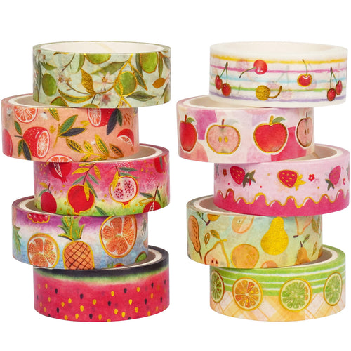 Fruit_Washi_Tape_Set_Gold_Watermelon_Harvest_Orange_Lemon_Apple_Girl_15mm_10Rolls